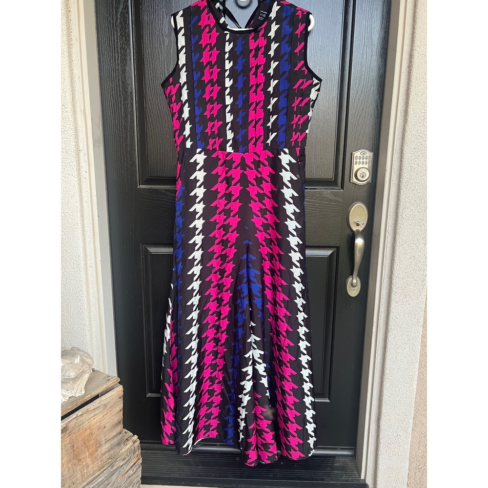 Lulusar Womens Houndstooth Wide Leg Jumpsuit Pink Blue Black Sleeveless Size M